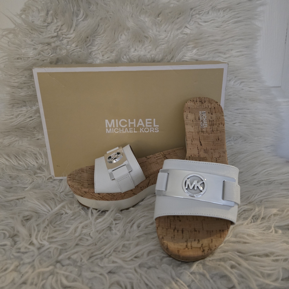 Michael Kors White Slide Sandals